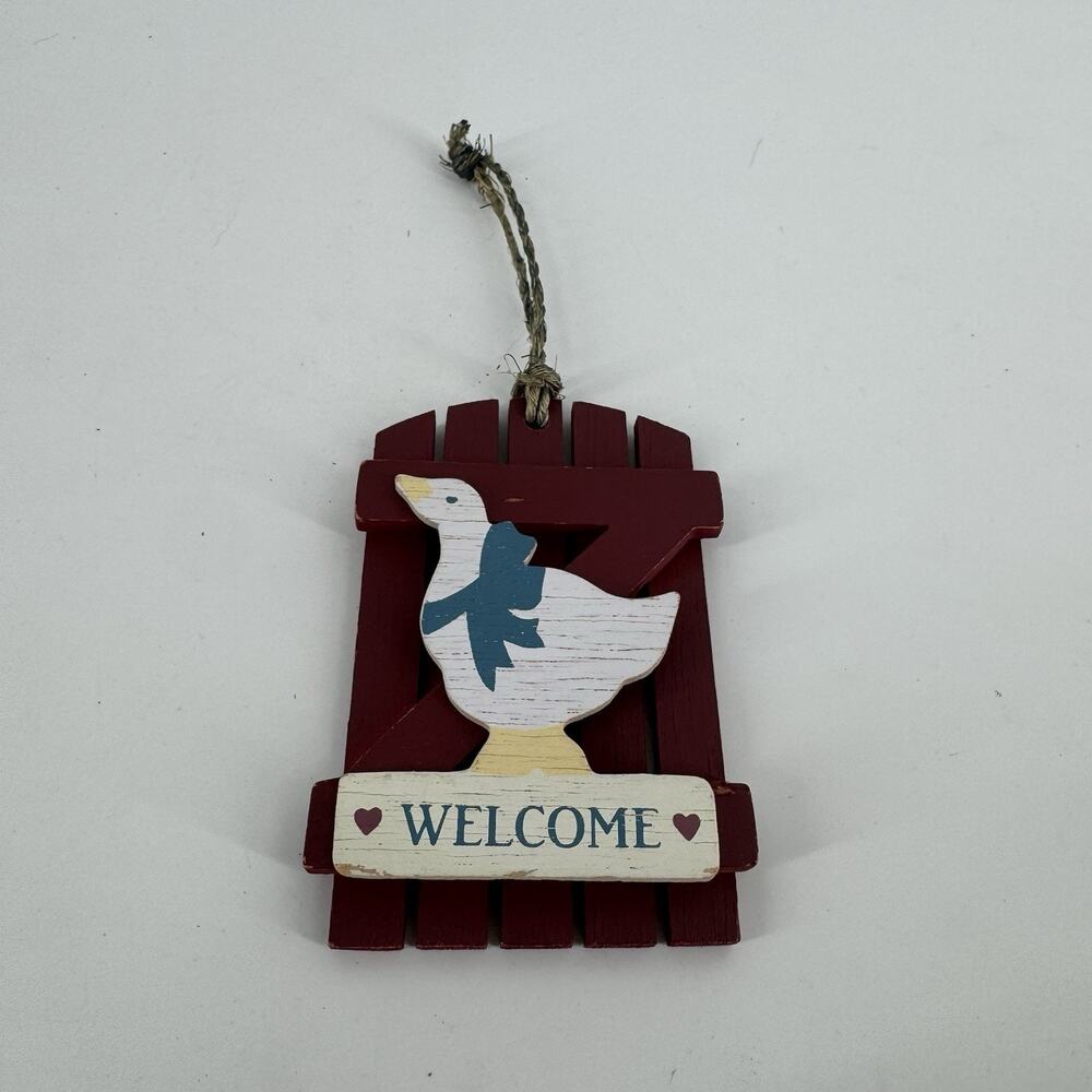 Country Goose W/ Blue Ribbon Welcome Sign Cottage Core Wooden Picket Fence